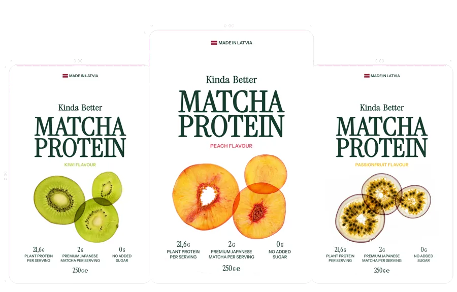Kinda Better Matcha Protein - Peach, Kiwi and Passionfruit 250 g pouches